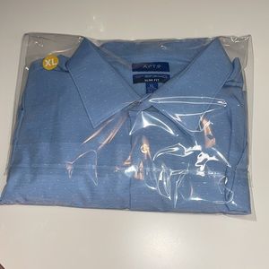 APT 9 Slim Fit XL 17 - 17 1/2 Mens button down baby blue shirt with white dots.